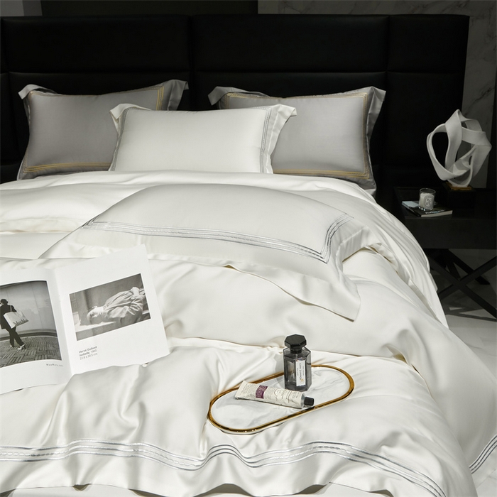 91家纺网 家纺一手货源 找家纺 榻尚家居2023新款 TS80LF天丝奥地利莱赛尔天丝四件套 格调 贵白