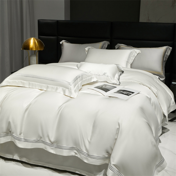 91家纺网 家纺一手货源 找家纺 榻尚家居2023新款 TS80LF天丝奥地利莱赛尔天丝四件套 格调 贵白