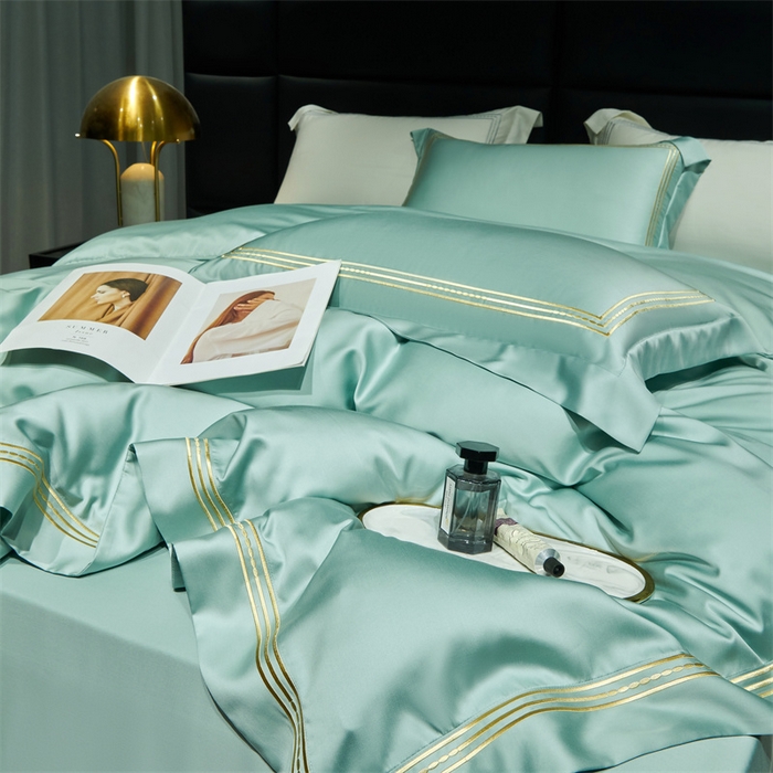 91家纺网 家纺一手货源 找家纺 榻尚家居2023新款 TS80LF天丝奥地利莱赛尔天丝四件套 格调 荷绿