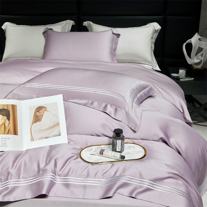 91家纺网 家纺一手货源 找家纺 榻尚家居2023新款 TS80LF天丝奥地利莱赛尔天丝四件套 格调 晶紫
