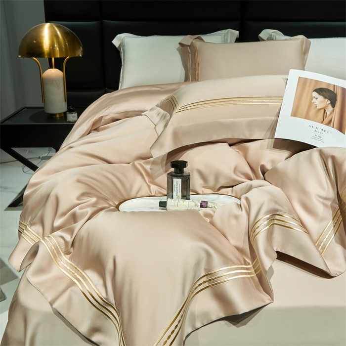 91家纺网 家纺一手货源 找家纺 榻尚家居2023新款 TS80LF天丝奥地利莱赛尔天丝四件套 格调 香槟