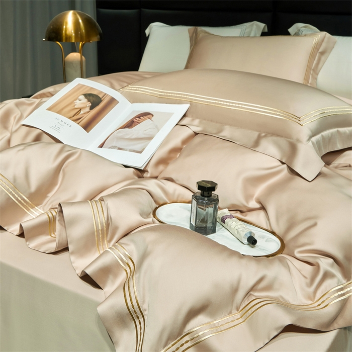 91家纺网 家纺一手货源 找家纺 榻尚家居2023新款 TS80LF天丝奥地利莱赛尔天丝四件套 格调 香槟