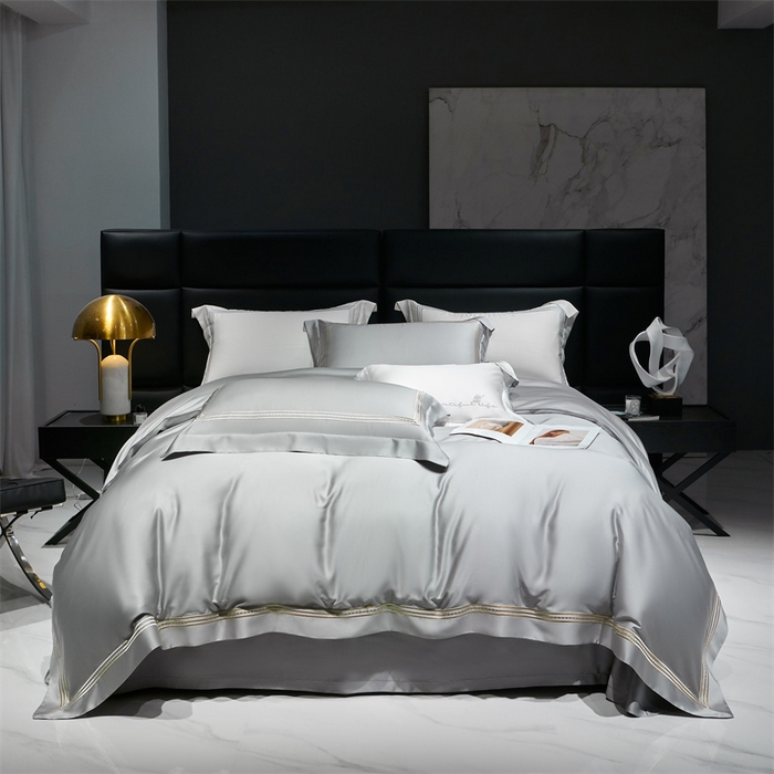 91家纺网 家纺一手货源 找家纺 榻尚家居2023新款 TS80LF天丝奥地利莱赛尔天丝四件套 格调 雅灰