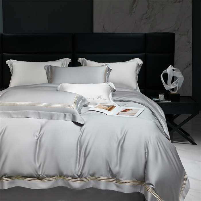 91家纺网 家纺一手货源 找家纺 榻尚家居2023新款 TS80LF天丝奥地利莱赛尔天丝四件套 格调 雅灰