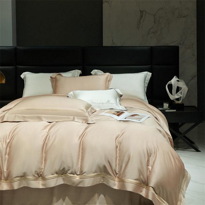 91家纺网 家纺一手货源 找家纺 榻尚家居2023新款 TS80LF天丝奥地利莱赛尔天丝四件套 格调 香槟