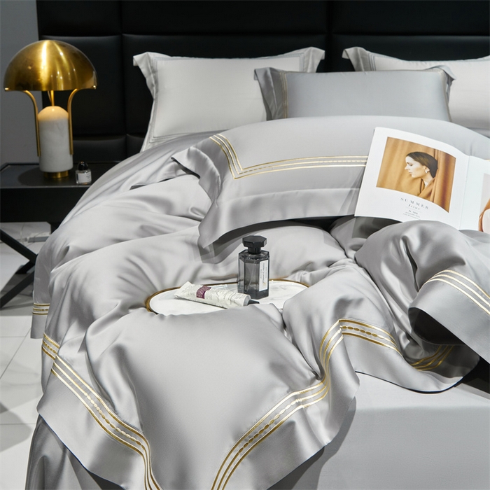 91家纺网 家纺一手货源 找家纺 榻尚家居2023新款 TS80LF天丝奥地利莱赛尔天丝四件套 格调 雅灰