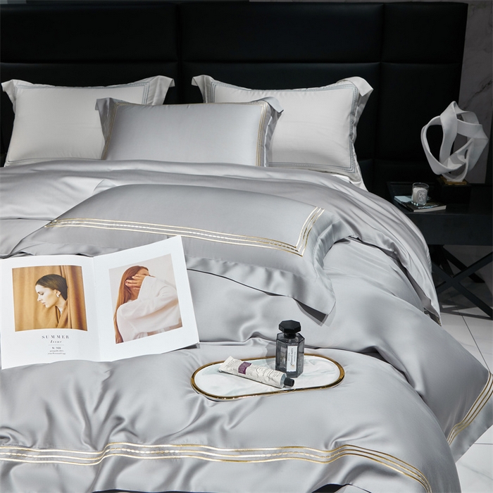 91家纺网 家纺一手货源 找家纺 榻尚家居2023新款 TS80LF天丝奥地利莱赛尔天丝四件套 格调 雅灰