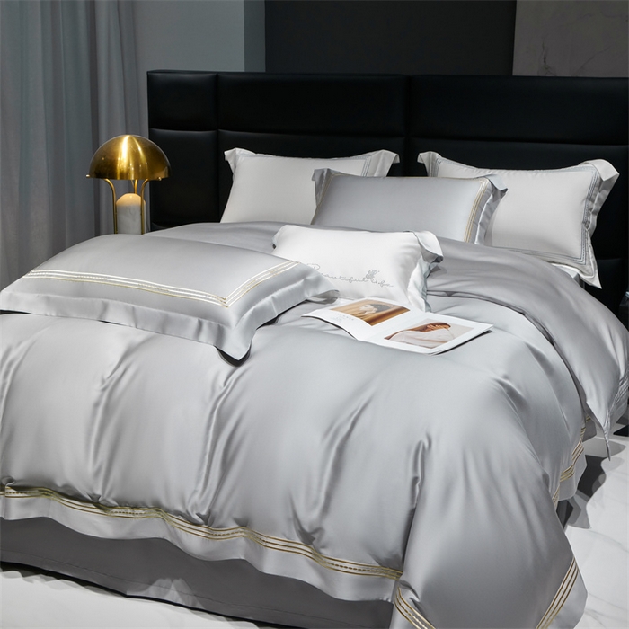 91家纺网 家纺一手货源 找家纺 榻尚家居2023新款 TS80LF天丝奥地利莱赛尔天丝四件套 格调 雅灰