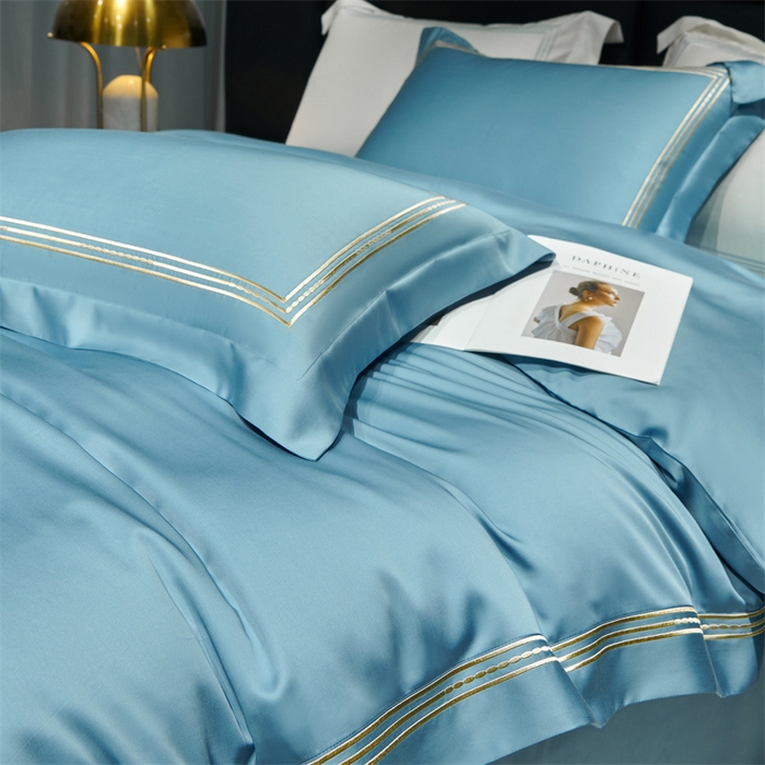 91家纺网 家纺一手货源 找家纺 榻尚家居2023新款 TS80LF天丝奥地利莱赛尔天丝四件套 格调 柔蓝