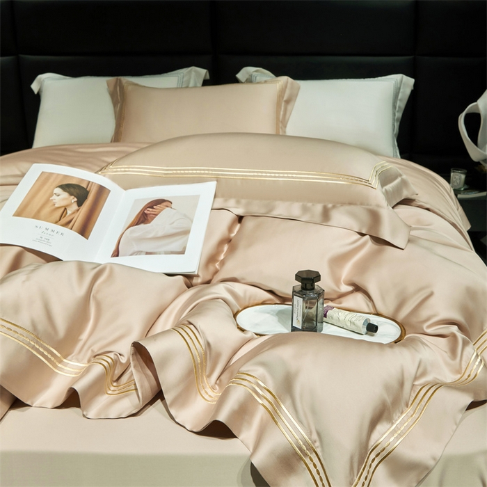 91家纺网 家纺一手货源 找家纺 榻尚家居2023新款 TS80LF天丝奥地利莱赛尔天丝四件套 格调 香槟