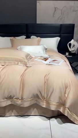 91家纺网 家纺一手货源 找家纺 榻尚家居2023新款 TS80LF天丝奥地利莱赛尔天丝四件套 格调 香槟