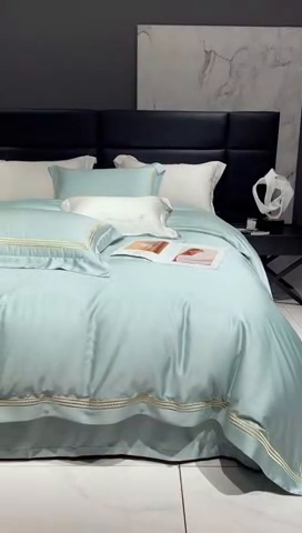 91家纺网 家纺一手货源 找家纺 榻尚家居2023新款 TS80LF天丝奥地利莱赛尔天丝四件套 格调 荷绿