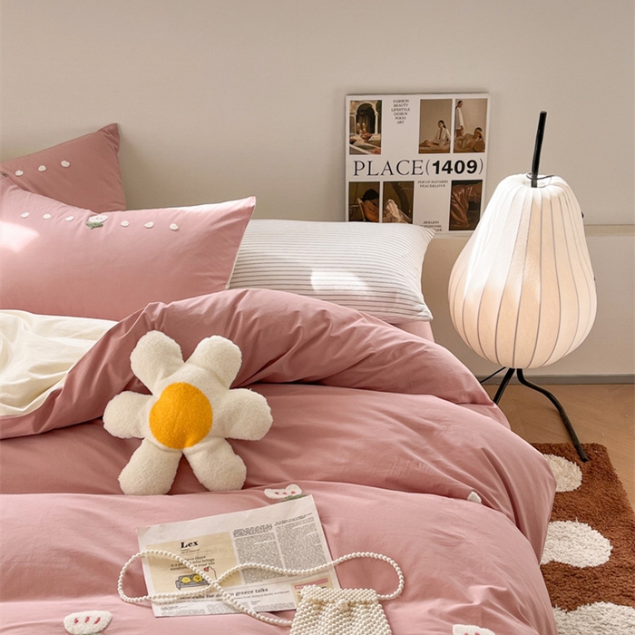 91家纺网 家纺一手货源 找家纺 慕尚家纺 2025新款全棉水洗棉毛巾绣四件套 郁金香-粉米