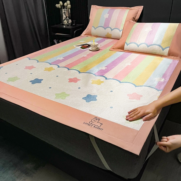 91家纺网 家纺一手货源 找家纺 慕尚家纺 2025新款冰藤席 彩虹星星