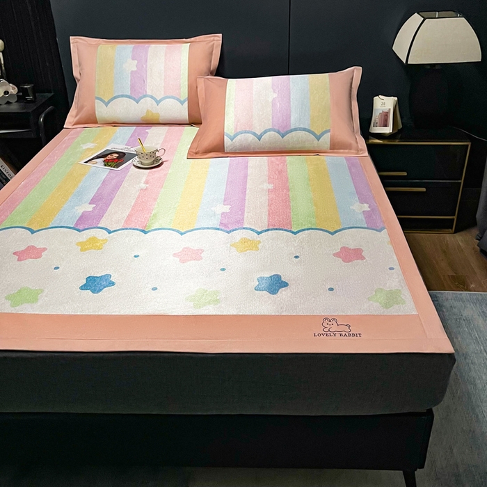 91家纺网 家纺一手货源 找家纺 慕尚家纺 2025新款冰藤席 彩虹星星