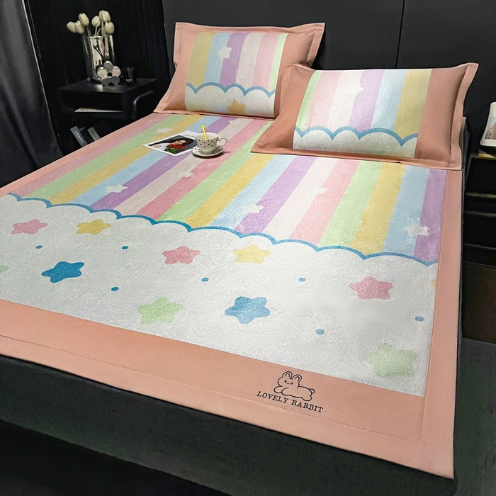 91家纺网 家纺一手货源 找家纺 慕尚家纺 2025新款冰藤席 彩虹星星