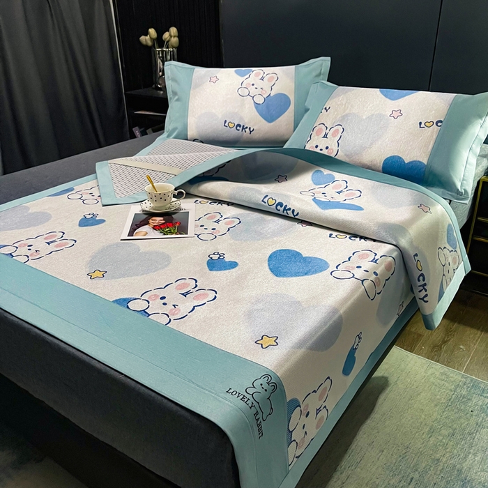 91家纺网 家纺一手货源 找家纺 慕尚家纺 2025新款冰藤席 欢乐兔