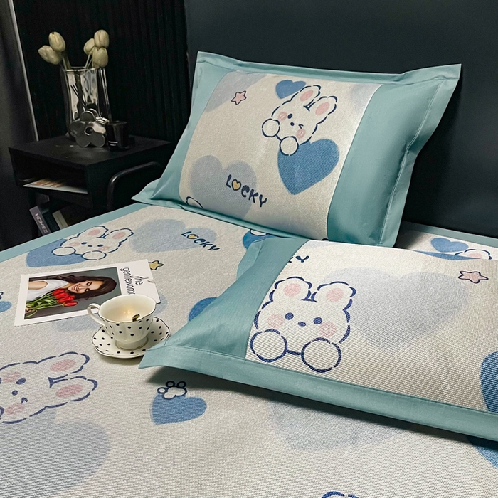 91家纺网 家纺一手货源 找家纺 慕尚家纺 2025新款冰藤席 欢乐兔