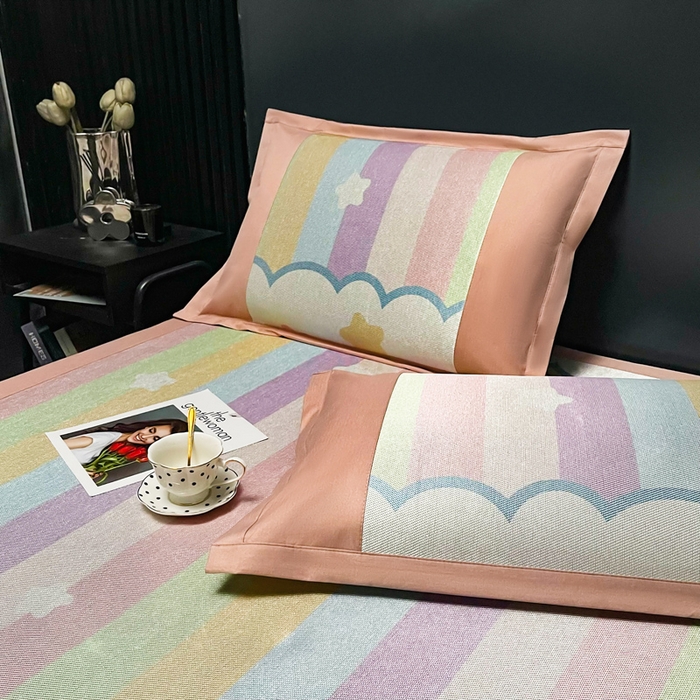 91家纺网 家纺一手货源 找家纺 慕尚家纺 2025新款冰藤席 彩虹星星