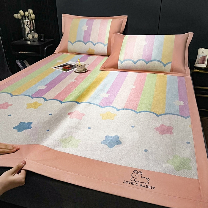 91家纺网 家纺一手货源 找家纺 慕尚家纺 2025新款冰藤席 彩虹星星