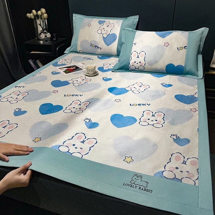 91家纺网 家纺一手货源 找家纺 慕尚家纺 2025新款冰藤席 欢乐兔