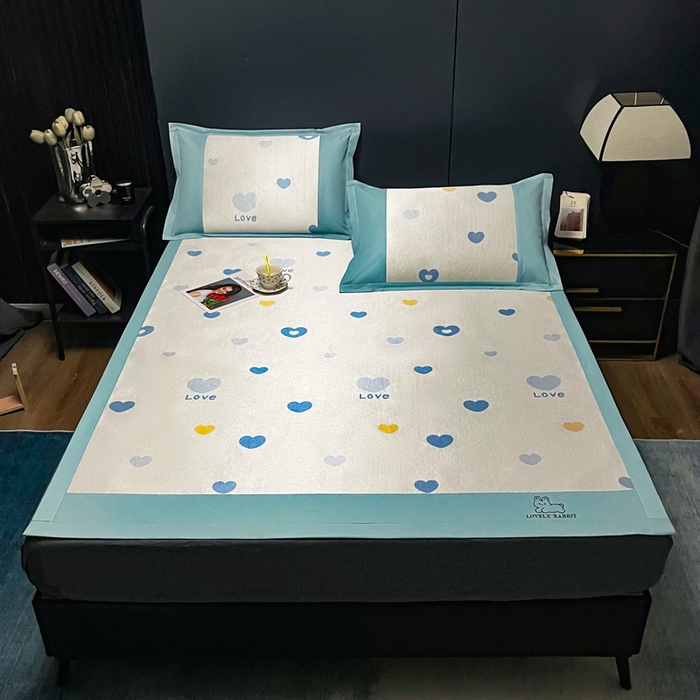 91家纺网 家纺一手货源 找家纺 慕尚家纺 2025新款冰藤席 爱心蓝