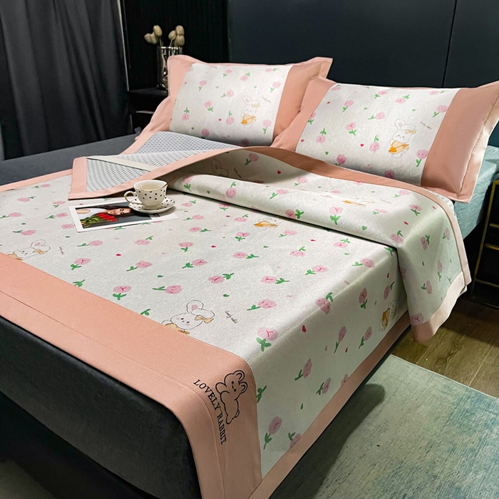 91家纺网 家纺一手货源 找家纺 慕尚家纺 2025新款冰藤席 花小兔