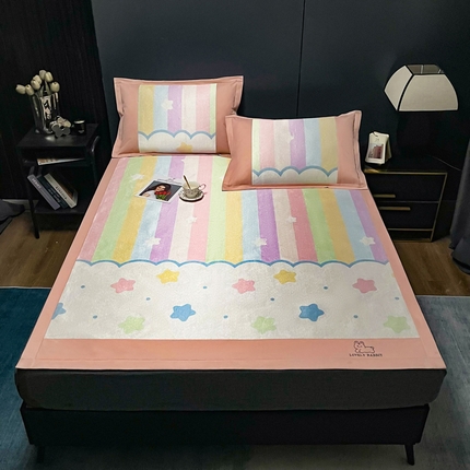 91家纺网 家纺一手货源 找家纺 慕尚家纺 2025新款冰藤席 彩虹星星