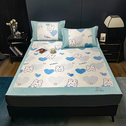 91家纺网 家纺一手货源 找家纺 慕尚家纺 2025新款冰藤席 欢乐兔