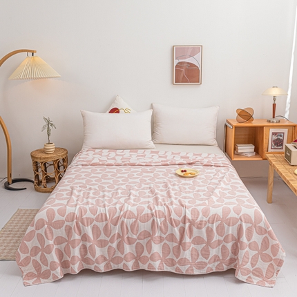 卡奥 2024款花系全棉水洗三层纱毛巾被盖毯毛毯 风车-粉