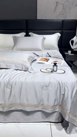 91家纺网 家纺一手货源 找家纺 2023新款80支兰精天丝夏被 华尔兹系列 曙光灰