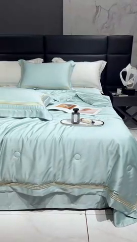 91家纺网 家纺一手货源 找家纺 2023新款80支兰精天丝夏被 华尔兹系列 清凉绿