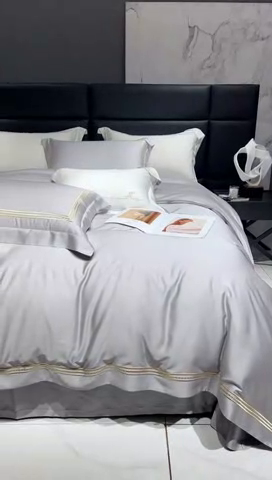 91家纺网 家纺一手货源 找家纺 时亿家居 2023新款80支兰精天丝四件套 华尔兹系列 曙光灰