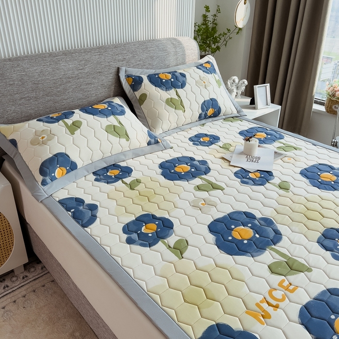 91家纺网 家纺一手货源 找家纺 慕尚家纺 2025新款加厚印花乳胶席凉感丝乳胶凉席 朝花夕拾