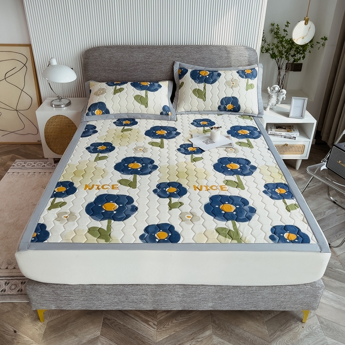 91家纺网 家纺一手货源 找家纺 慕尚家纺 2025新款加厚印花乳胶席凉感丝乳胶凉席 朝花夕拾