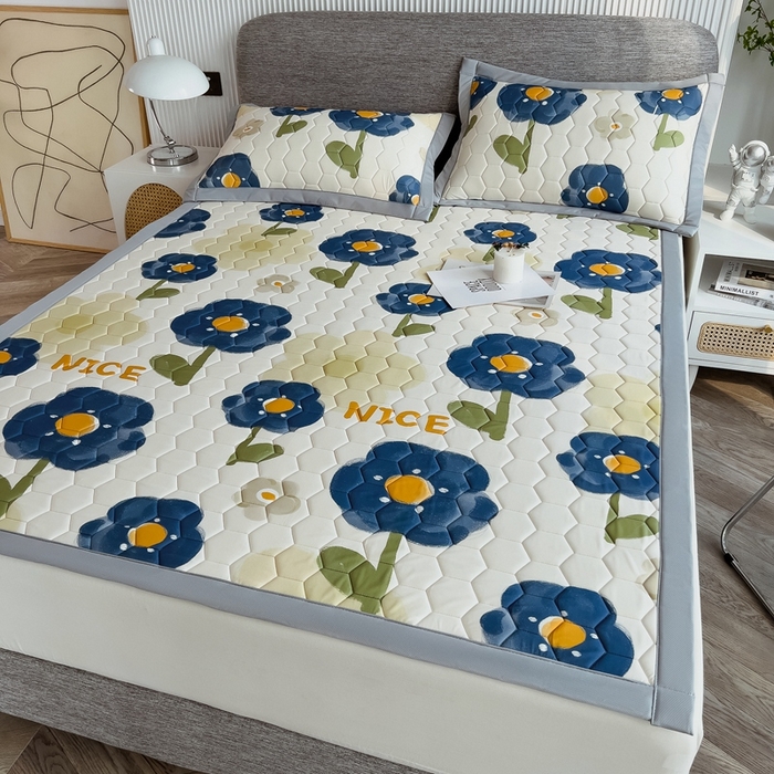 91家纺网 家纺一手货源 找家纺 慕尚家纺 2025新款加厚印花乳胶席凉感丝乳胶凉席 朝花夕拾