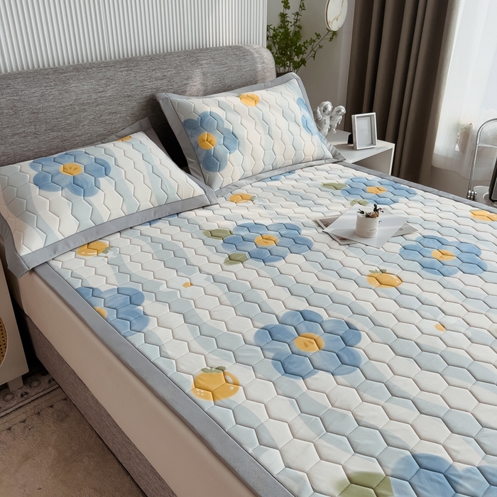 91家纺网 家纺一手货源 找家纺 慕尚家纺 2025新款加厚印花乳胶席凉感丝乳胶凉席 法式花花