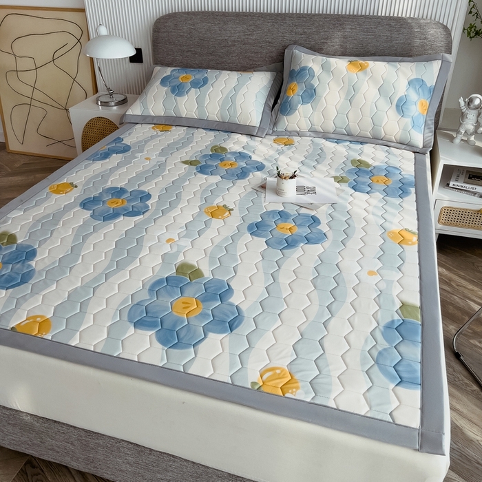 91家纺网 家纺一手货源 找家纺 慕尚家纺 2025新款加厚印花乳胶席凉感丝乳胶凉席 法式花花