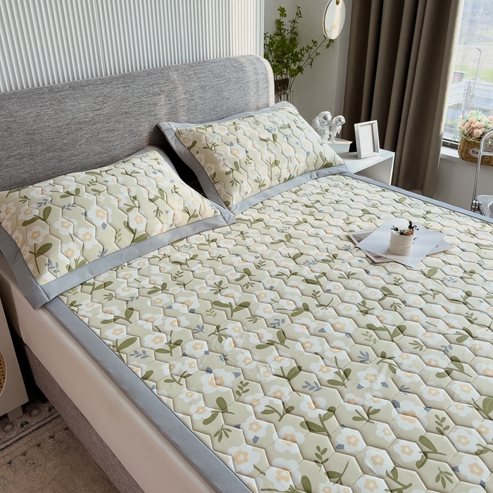 91家纺网 家纺一手货源 找家纺 慕尚家纺 2025新款加厚印花乳胶席凉感丝乳胶凉席 花季