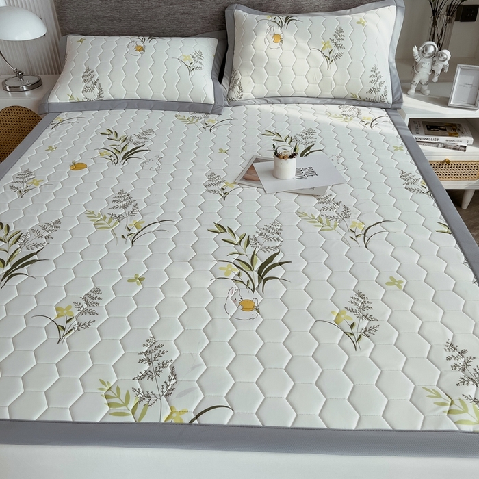 91家纺网 家纺一手货源 找家纺 慕尚家纺 2025新款加厚印花乳胶席凉感丝乳胶凉席 麦穗兔