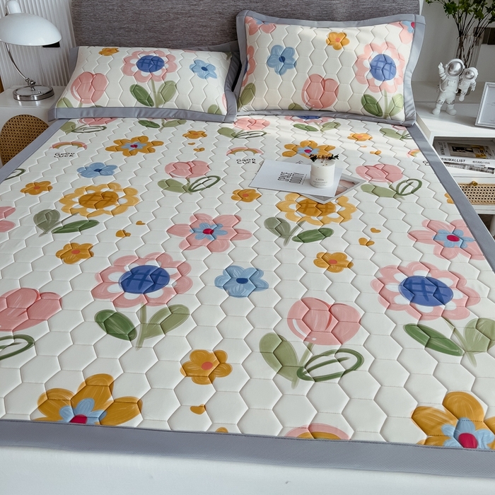 91家纺网 家纺一手货源 找家纺 慕尚家纺 2025新款加厚印花乳胶席凉感丝乳胶凉席 向日葵