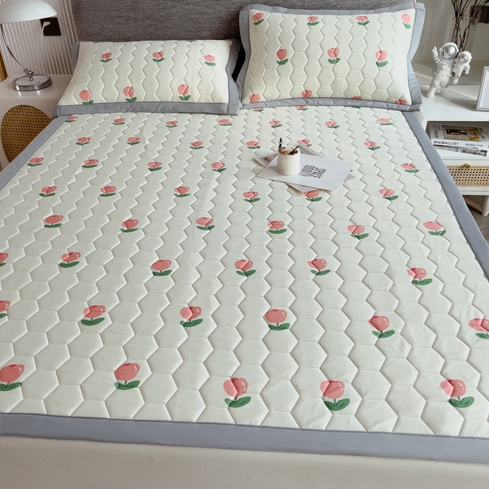 91家纺网 家纺一手货源 找家纺 慕尚家纺 2025新款加厚印花乳胶席凉感丝乳胶凉席 郁金香粉