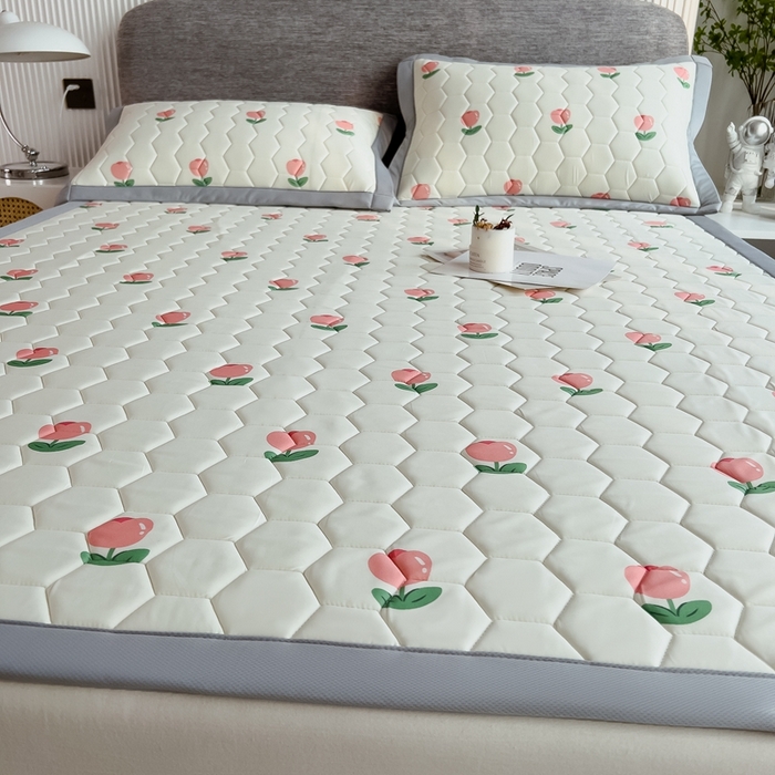 91家纺网 家纺一手货源 找家纺 慕尚家纺 2025新款加厚印花乳胶席凉感丝乳胶凉席 郁金香粉