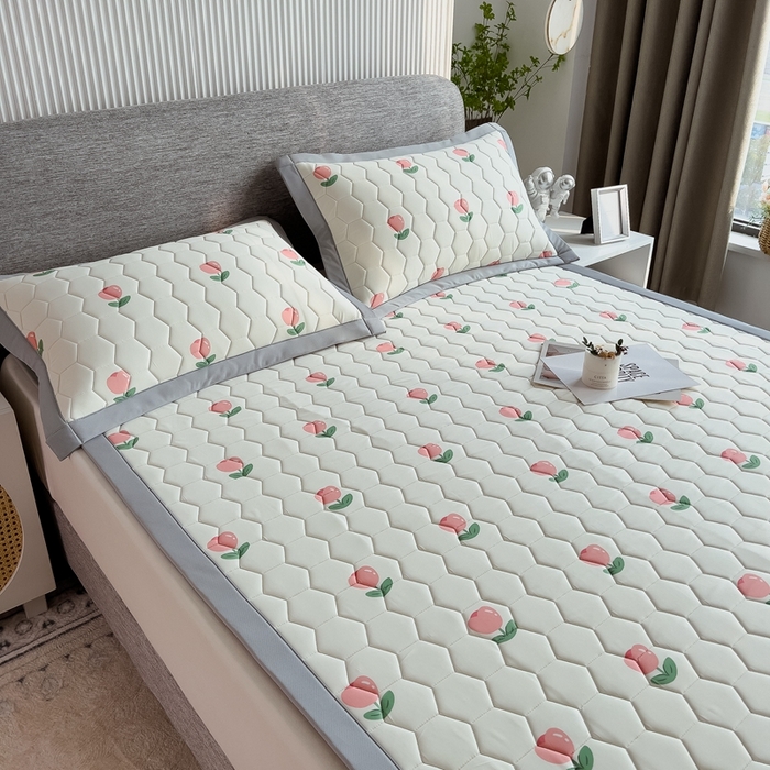 91家纺网 家纺一手货源 找家纺 慕尚家纺 2025新款加厚印花乳胶席凉感丝乳胶凉席 郁金香粉