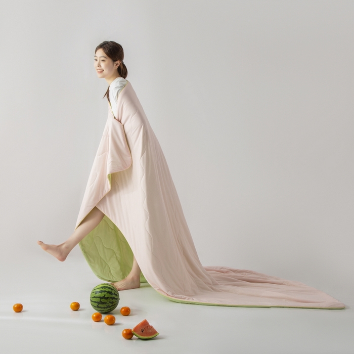 91家纺网 家纺一手货源 找家纺 慕尚家纺 2025新款凉感丝瓜瓜被 白桃抹茶