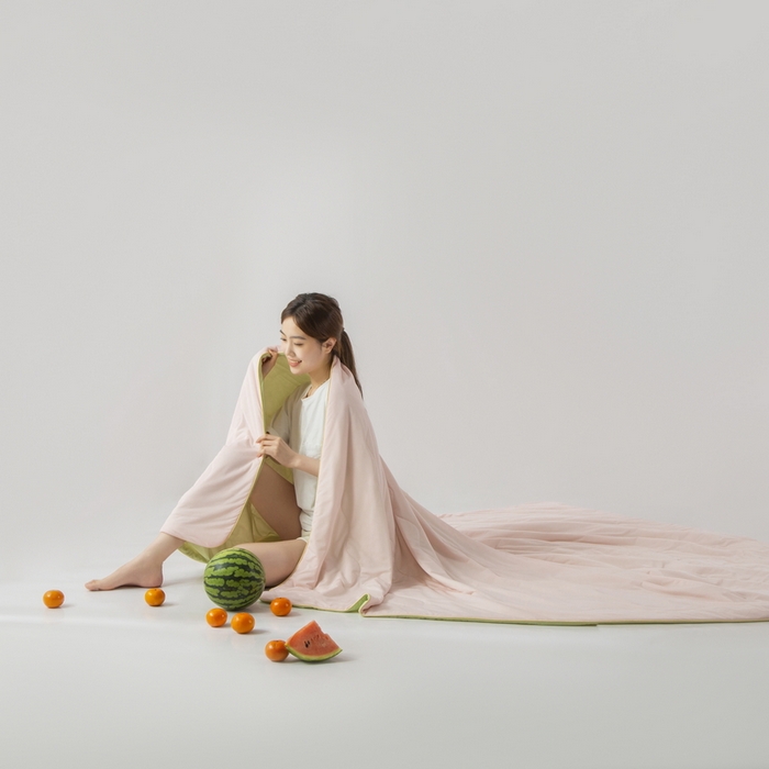 91家纺网 家纺一手货源 找家纺 慕尚家纺 2025新款凉感丝瓜瓜被 白桃抹茶