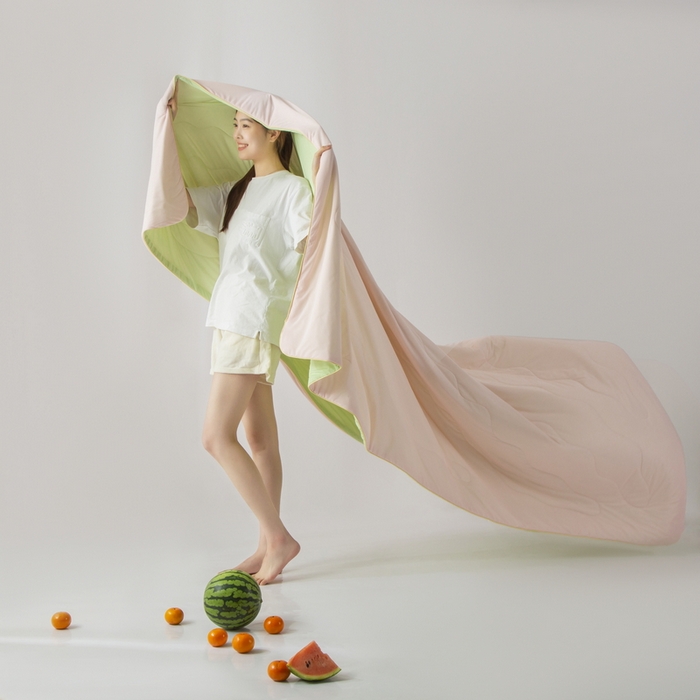 91家纺网 家纺一手货源 找家纺 慕尚家纺 2025新款凉感丝瓜瓜被 白桃抹茶