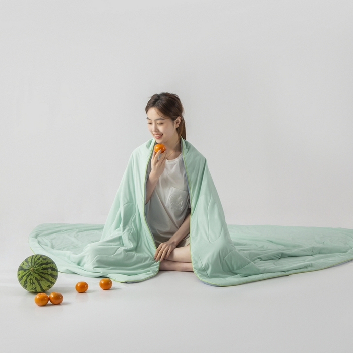 91家纺网 家纺一手货源 找家纺 慕尚家纺 2025新款凉感丝瓜瓜被 蜜瓜绿