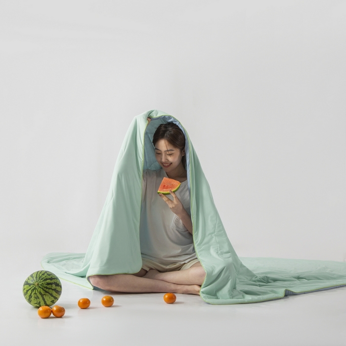 91家纺网 家纺一手货源 找家纺 慕尚家纺 2025新款凉感丝瓜瓜被 蜜瓜绿