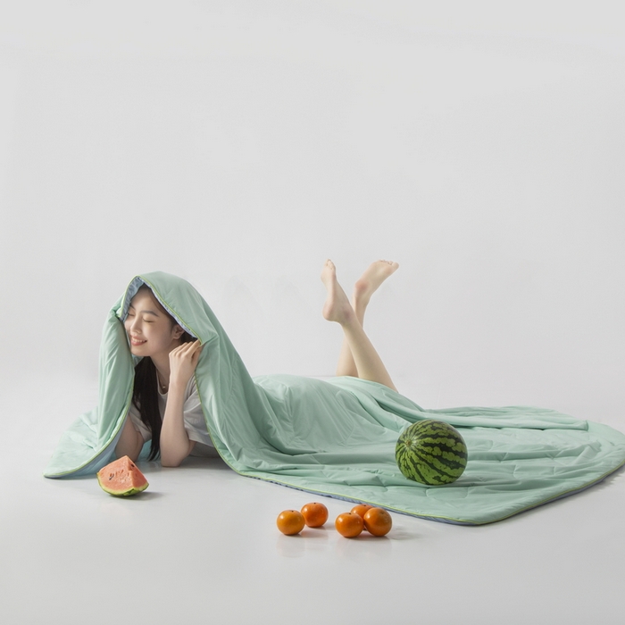 91家纺网 家纺一手货源 找家纺 慕尚家纺 2025新款凉感丝瓜瓜被 蜜瓜绿